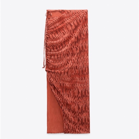 Zara side slit cut out printed skirt with side tie - Picture 4 of 6